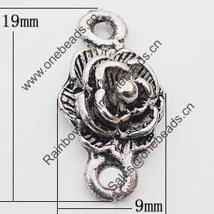Connectors, Zinc Alloy Jewelry Findings Lead-free, Flower 9x18mm Hole:2mm, Sold by Bag