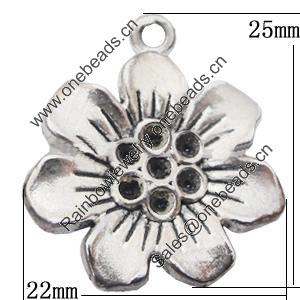 Pendant, Zinc Alloy Jewelry Findings Lead-free, Flower 22x25mm Hole:2mm, Sold by Bag