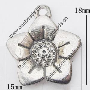 Pendant, Zinc Alloy Jewelry Findings Lead-free, Flower 15x18mm Hole:1.5mm, Sold by Bag