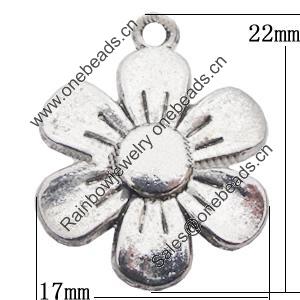Pendant, Zinc Alloy Jewelry Findings Lead-free, Flower 17x22mm Hole:1.5mm, Sold by Bag