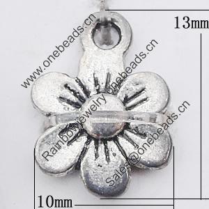 Pendant, Zinc Alloy Jewelry Findings Lead-free, Flower 10x13mm Hole:1.5mm, Sold by Bag