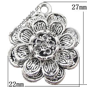 Pendant, Zinc Alloy Jewelry Findings Lead-free, Flower 22x27mm Hole:2mm, Sold by Bag