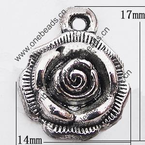 Pendant, Zinc Alloy Jewelry Findings Lead-free, Flower 14x17mm Hole:1.5mm, Sold by Bag