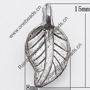 Pendant, Zinc Alloy Jewelry Findings Lead-free, Leaf 8x15mm Hole:1.5mm, Sold by Bag