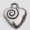 Pendant, Zinc Alloy Jewelry Findings Lead-free, Heart 11x14mm Hole:1.5mm, Sold by Bag