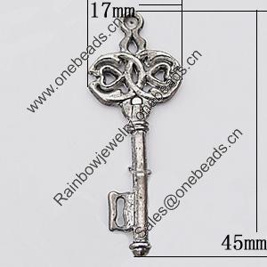 Pendant, Zinc Alloy Jewelry Findings Lead-free, Key 17x45mm Hole:2mm, Sold by Bag