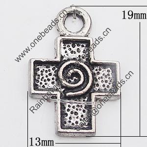 Pendant, Zinc Alloy Jewelry Findings Lead-free, Cross 13x19mm, Sold by Bag