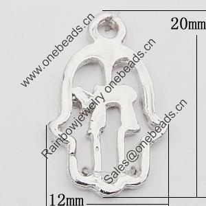 Pendant, Zinc Alloy Jewelry Findings Lead-free, Hand 12x20mm Hole:2mm, Sold by Bag