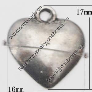 Pendant, Zinc Alloy Jewelry Findings Lead-free, Heart 16x17mm Hole:2.5mm, Sold by Bag