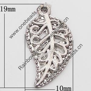 Pendant, Zinc Alloy Jewelry Findings Lead-free, Leaf 10x19mm Hole:1mm, Sold by Bag