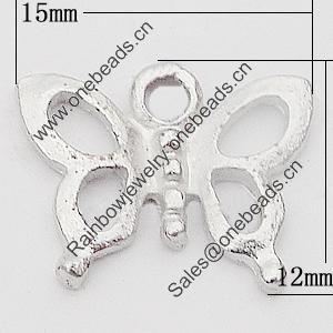 Pendant, Zinc Alloy Jewelry Findings Lead-free, Butterfly 15x12mm Hole:1.5mm, Sold by Bag