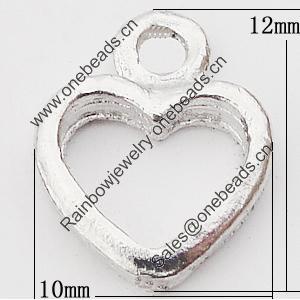 Pendant, Zinc Alloy Jewelry Findings Lead-free, Heart 10x12mm Hole:2mm, Sold by Bag