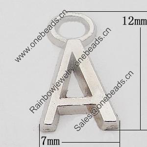 Pendant, Zinc Alloy Jewelry Findings Lead-free, Letter 7x12mm Hole:2mm, Sold by Bag