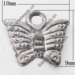 Pendant, Zinc Alloy Jewelry Findings Lead-free, Butterfly 10x9mm Hole:1mm, Sold by Bag