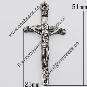 Pendant, Zinc Alloy Jewelry Findings Lead-free, Cross 25x51mm Hole:2mm, Sold by Bag