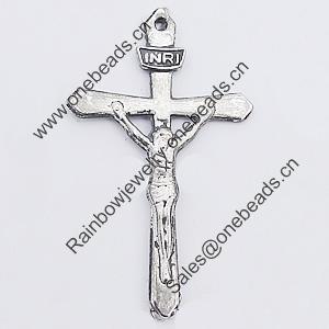 Pendant, Zinc Alloy Jewelry Findings Lead-free, Cross 22x37mm Hole:1mm, Sold by Bag