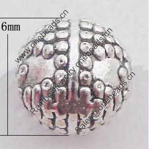 Beads Zinc Alloy Jewelry Findings Lead-free, 6mm Hole:1.5mm, Sold by Bag 