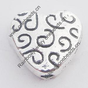 Beads Zinc Alloy Jewelry Findings Lead-free, Heart 9mm Hole:1.5mm, Sold by Bag 