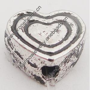 Beads Zinc Alloy Jewelry Findings Lead-free, Heart 8x7mm Hole:1.5mm, Sold by Bag 