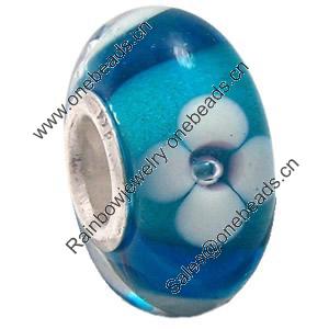 European Lampwork Glass Beads, 925 Silver Core, Rondelle 14x6.8mm Hole:4.5mm, Sold by PC