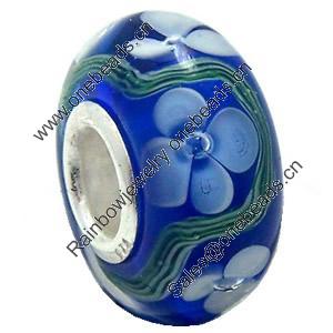 European Lampwork Glass Beads, 925 Silver Core, Rondelle 14x6.8mm Hole:4.5mm, Sold by PC