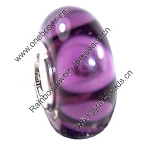 European Lampwork Glass Beads, 925 Silver Core, Rondelle 14x6.8mm Hole:4.5mm, Sold by PC