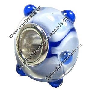 European Lampwork Glass Beads, 925 Silver Core, Rondelle 14x6.8mm Hole:4.5mm, Sold by PC