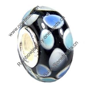 European Lampwork Glass Beads, 925 Silver Core, Rondelle 14x6.8mm Hole:4.5mm, Sold by PC