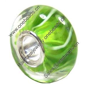 European Lampwork Glass Beads, 925 Silver Core, Rondelle 14x6.8mm Hole:4.5mm, Sold by PC