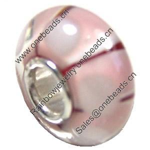 European Lampwork Glass Beads, 925 Silver Core, Rondelle 14x6.8mm Hole:4.5mm, Sold by PC