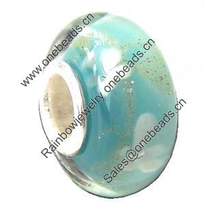 European Lampwork Glass Beads, 925 Silver Core, Rondelle 14x6.8mm Hole:4.5mm, Sold by PC