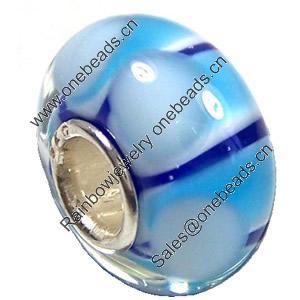 European Lampwork Glass Beads, 925 Silver Core, Rondelle 14x6.8mm Hole:4.5mm, Sold by PC