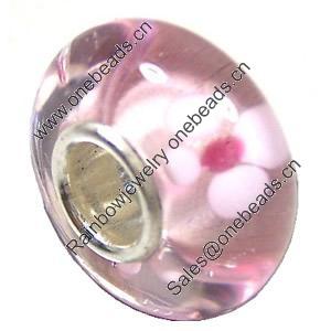 European Lampwork Glass Beads, 925 Silver Core, Rondelle 14x6.8mm Hole:4.5mm, Sold by PC