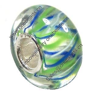 European Lampwork Glass Beads, 925 Silver Core, Rondelle 14x6.8mm Hole:4.5mm, Sold by PC