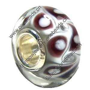 European Lampwork Glass Beads, 925 Silver Core, Rondelle 14x6.8mm Hole:4.5mm, Sold by PC