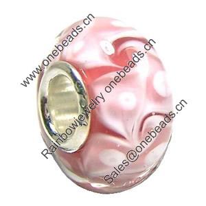 European Lampwork Glass Beads, 925 Silver Core, Rondelle 14x6.8mm Hole:4.5mm, Sold by PC