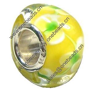 European Lampwork Glass Beads, 925 Silver Core, Rondelle 14x6.8mm Hole:4.5mm, Sold by PC