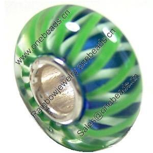 European Lampwork Glass Beads, 925 Silver Core, Rondelle 14x6.8mm Hole:4.5mm, Sold by PC