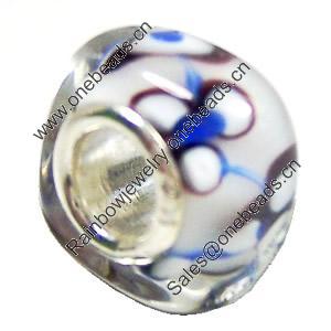 European Lampwork Glass Beads, 925 Silver Core, Rondelle 14x6.8mm Hole:4.5mm, Sold by PC