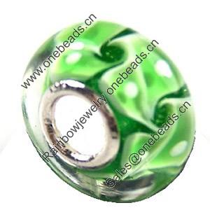 European Lampwork Glass Beads, 925 Silver Core, Rondelle 14x6.8mm Hole:4.5mm, Sold by PC