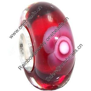 European Lampwork Glass Beads, 925 Silver Core, Rondelle 14x6.8mm Hole:4.5mm, Sold by PC