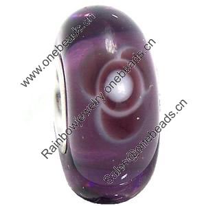 European Lampwork Glass Beads, 925 Silver Core, Rondelle 14x6.8mm Hole:4.5mm, Sold by PC