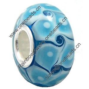 European Lampwork Glass Beads, 925 Silver Core, Rondelle 14x6.8mm Hole:4.5mm, Sold by PC