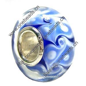 European Lampwork Glass Beads, 925 Silver Core, Rondelle 14x6.8mm Hole:4.5mm, Sold by PC