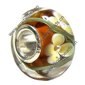 European Lampwork Glass Beads, 925 Silver Core, Rondelle 14x6.8mm Hole:4.5mm, Sold by PC