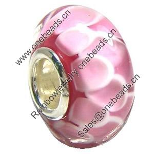 European Lampwork Glass Beads, 925 Silver Core, Rondelle 14x6.8mm Hole:4.5mm, Sold by PC