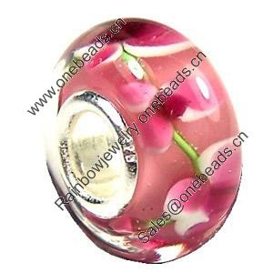 European Lampwork Glass Beads, 925 Silver Core, Rondelle 14x6.8mm Hole:4.5mm, Sold by PC