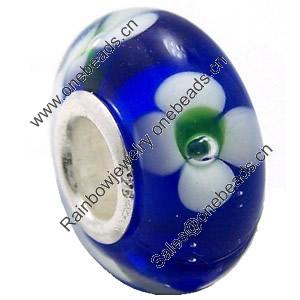 European Lampwork Glass Beads, 925 Silver Core, Rondelle 14x6.8mm Hole:4.5mm, Sold by PC