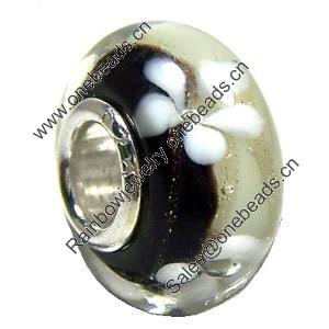 European Lampwork Glass Beads, 925 Silver Core, Rondelle 14x6.8mm Hole:4.5mm, Sold by PC