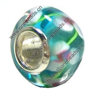 European Lampwork Glass Beads, 925 Silver Core, Rondelle 14x6.8mm Hole:4.5mm, Sold by PC